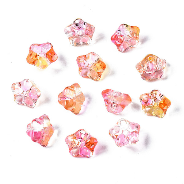 

PandaHall Two Tone Transparent Spray Painted Glass Beads, Flower, Hot Pink, 10x10x7mm, Hole: 1.2mm Glass Flower