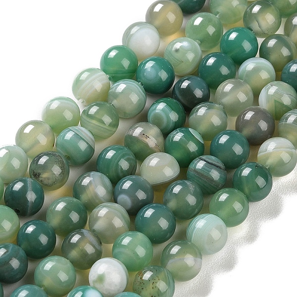 

PandaHall Natural Striped Agate/Banded Agate Beads Strands, Dyed, Round, Sea Green, 8mm, Hole: 1.2mm, about 24pcs/strand, 7.48''(19cm)...