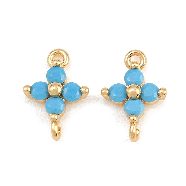 Breloques connecteurs en laiton pavé de zircon cubique bleu ciel profond