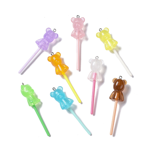 

PandaHall Luminous Translucent Resin Big Pendants, with Platinum Tone Iron Loops, Plastic, Glow in the Dark Bear Lollipops, Mixed Color..., Multicolor