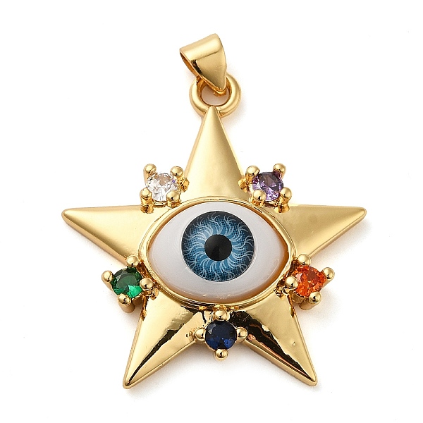 

PandaHall Real 18K Gold Plated Brass Pendants, with Glass and Acrylic, Evil Eye, Star, 32x29x7mm, Hole: 5x3mm Brass+Acrylic Star