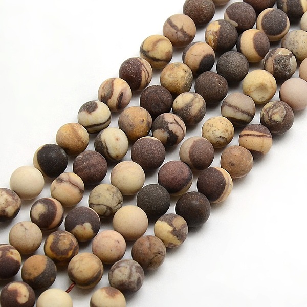 

PandaHall Frosted Natural Zebra Jasper Round Bead Strands, 8mm, Hole: 1mm, about 47~49pcs/strand, 14.9~15.6 inch Zebra Jasper Round
