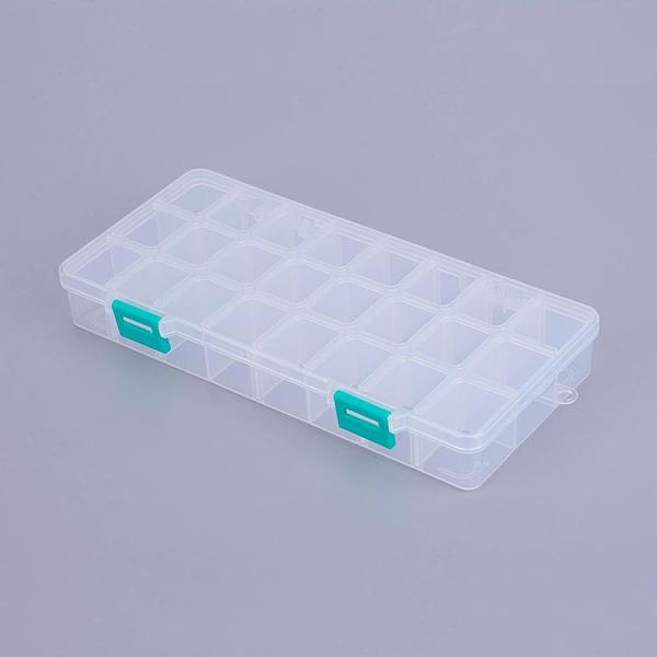 PandaHall Organizer Storage Plastic Box, Adjustable Dividers Boxes, Rectangle, White, 21.8x11x3cm, compartment: 3x2.5cm, 24 compartment/box...