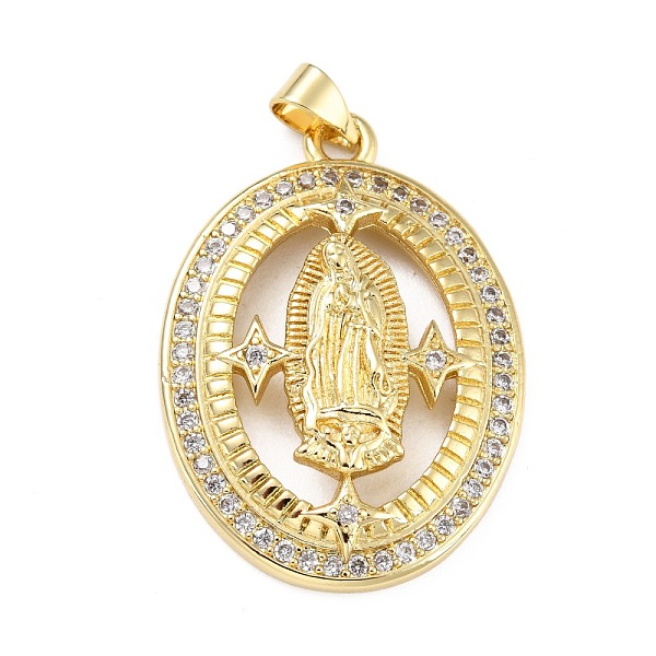 

PandaHall Brass Micro Pave Clear Cubic Zirconia Pendants, Oval with Virgin Mary, Real 18K Gold Plated, 33x23.5x6mm, Hole: 4x3mm Brass+Cubic...