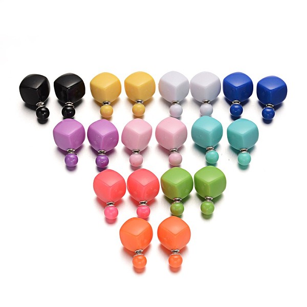 

PandaHall Double-side Acrylic Cube & Round Ear Studs, with Platinum Plated Steel Pin, Mixed Color, 28~29x14.5x15.5mm, Ball: 8mm, Pin: 0.6mm..., Multicolor