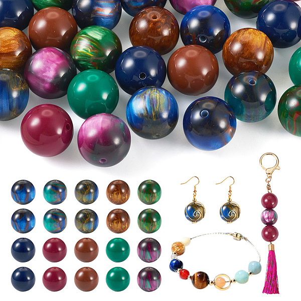 

PandaHall Beadthoven 50Pcs 10 Styles Opaque Resin Beads, Pearlized, Round, Mixed Color, 19.5~20mm, Hole: 2~2.2mm, 5pcs/style Resin Round..., Multicolor