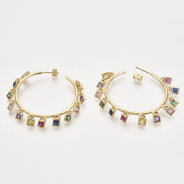 

PandaHall Brass Dangle Stud Earrings, with Colorful Cubic Zirconia and Earring Backs, Square, Real 16K Gold Plated, 48.5x46mm, Pin: 0.8mm...