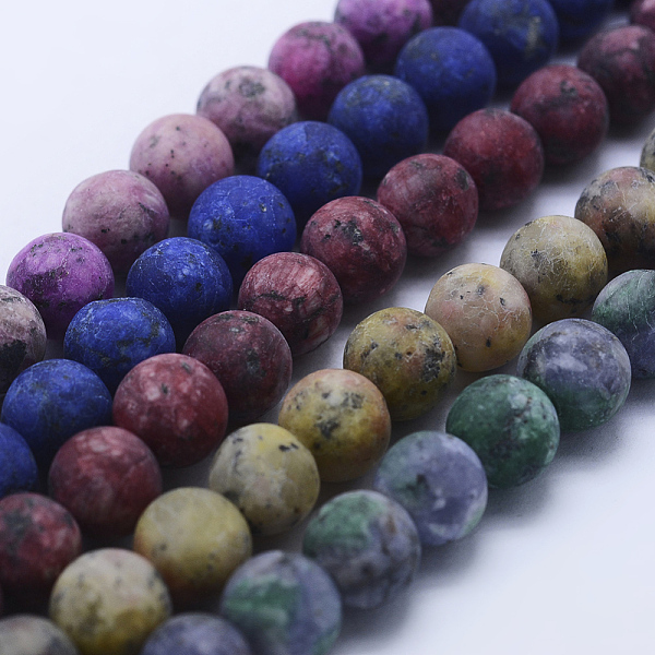 PandaHall Natural Larvikite Beads Strands, Frosted, Dyed, Round, Mixed Color, 8~8.5mm, Hole: 1mm, about 48~49pcs/strand, 14.5 inch~14.9 inch...