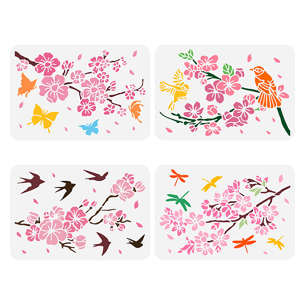

PandaHall 4Pcs 4 Styles PET Hollow Out Drawing Painting Stencils, for DIY Scrapbook, Photo Album, Sakura Pattern, 297x210mm, 1pc/style...