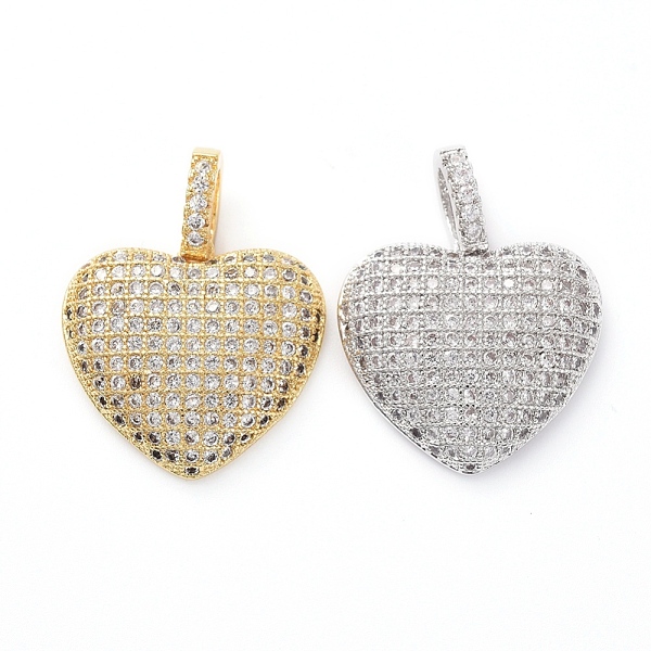 

PandaHall Brass Micro Pave Clear Cubic Zirconia Pendants, Heart, Mixed Color, 17x18x1mm, Hole: 2.5x4mm Brass+Cubic Zirconia Heart Clear
