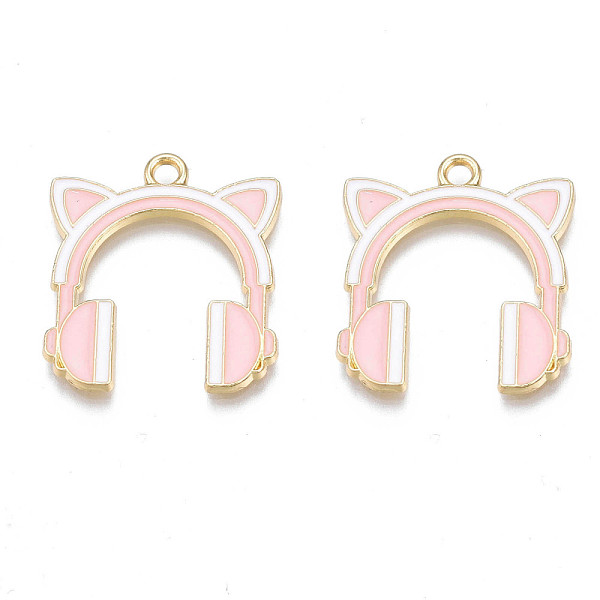 

PandaHall Alloy Enamel Pendants, Cadmium Free & Nickel Free & Lead Free, Light Gold, Headset, Pink, 23.5x21x1.5mm, Hole: 2mm Alloy+Enamel...