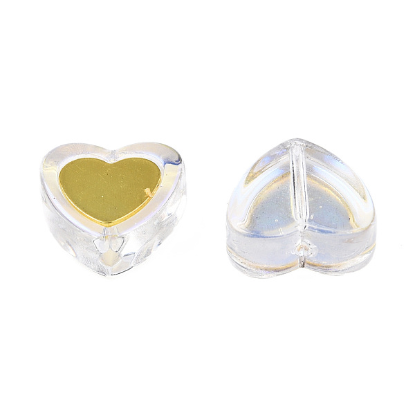 

PandaHall Electroplate Transparent Glass Beads, with Golden Plated Brass Findings, Heart, Clear, 12x12x5mm, Hole: 1mm Glass Heart Clear