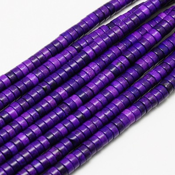

PandaHall Synthetic Turquoise Beads Strands, Heishi Beads, Dyed, Flat Round/Disc, Indigo, 4x2mm, Hole: 1mm, about 170pcs/strand, 16 inch..., Purple