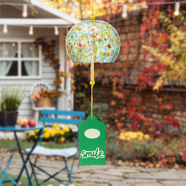 

PandaHall Japanese Glass Polka Dot Half Round Wind Chimes, Paper Blessing Hanging Pendant, for Garden Patio Balcony Decoration, Medium...