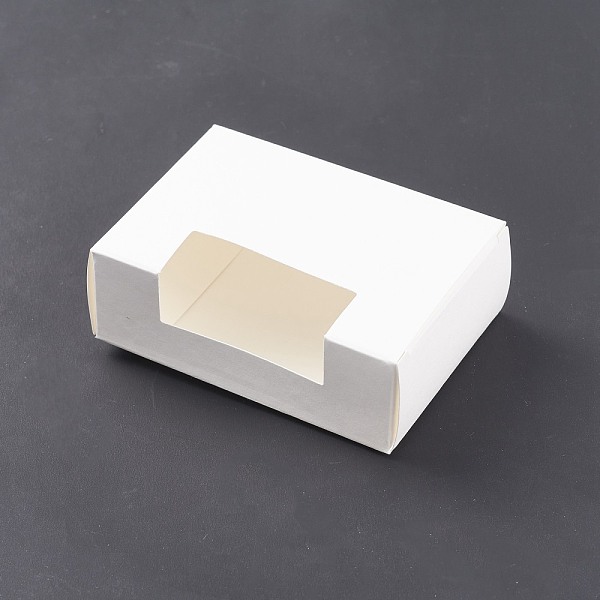 PandaHall Kraft Paper Box, with Window, No Plastic Covering, Rectangle, White, 9.2x6.5x3.2cm Paper Rectangle White
