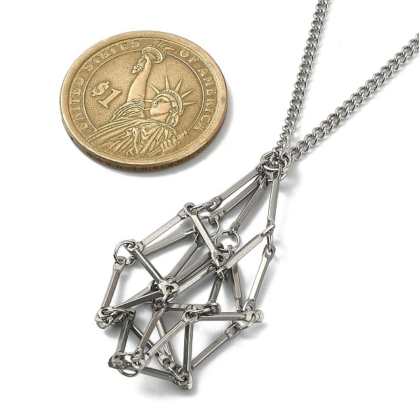 

PandaHall 201 Stainless Steel Macrame Pouch Empty Stone Holder Necklace Making with 304 Stainless Steel Chains, Stainless Steel Color, 18.03...
