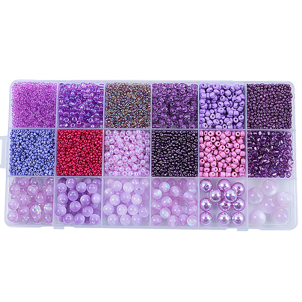 

PandaHall DIY 18 Style Resin & Acrylic Beads Jewelry Making Finding Kit, Round & Rice & Tube, Medium Orchid, 6.5~7x2~12x1.5~11.5mm, Hole...