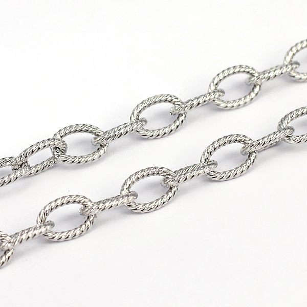 

PandaHall 304 Stainless Steel Textured Cable Chains, Unwelded, Oval, Stainless Steel Color, 9x6x1.4mm 304 Stainless Steel
