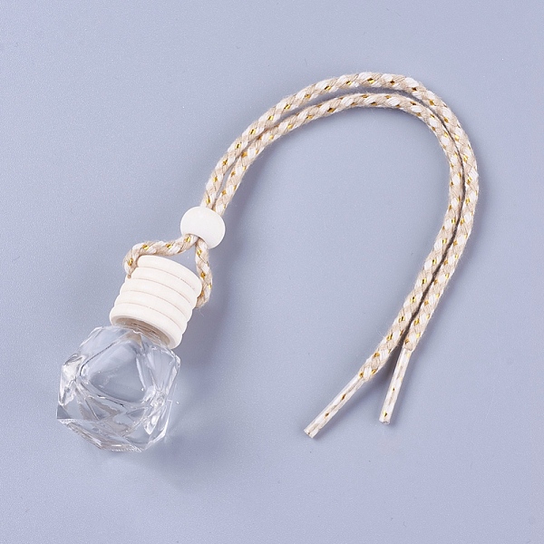

PandaHall Glass Pendant Decorations, Empty Perfume Bottle, with Wooden Lid and Cotton Rope, Rhombus, PapayaWhip, 240mm Glass Rhombus Orange