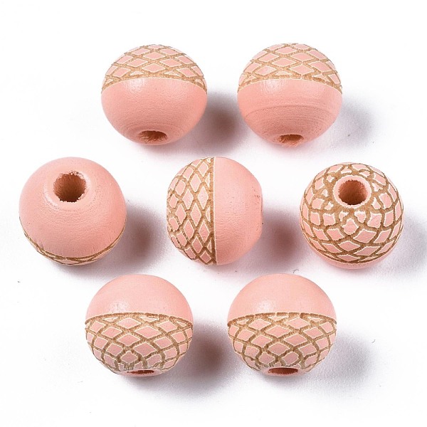 

PandaHall Painted Natural Wood Beads, Laser Engraved Pattern, Round, Dark Salmon, 10x9mm, Hole: 2.5mm Schima Wood Round