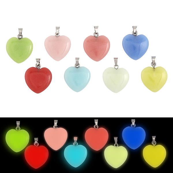 

PandaHall CHGCRAFT 16Pcs 8Colors Glow in the Dark Pendant Synthetic Luminous Stone Pendants Heart Charms with Platinum Tone Alloy Findings..., Multicolor