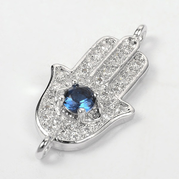 

PandaHall Hamsa Hand/Hand of Fatima/Hand of Miriam with Eye Brass Cubic Zirconia Links, Platinum, 24x12x4mm, Hole: 1.5mm Brass+Cubic...