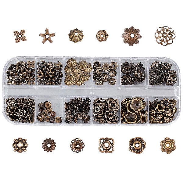 

PandaHall SUNNYCLUE 240Pcs 12 Styles Spacer Flower Beads Caps Antique Bronze Beads Mixed Tibetan Beads for Jewellery Making DIY Keyring...
