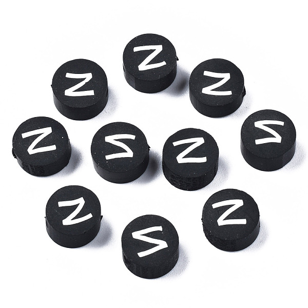 

PandaHall Handmade Polymer Clay Beads, Flat Round with Alphabet, Black, Letter.Z, 9x3.5~5mm, Hole: 1.6mm Polymer Clay Letter Z Black