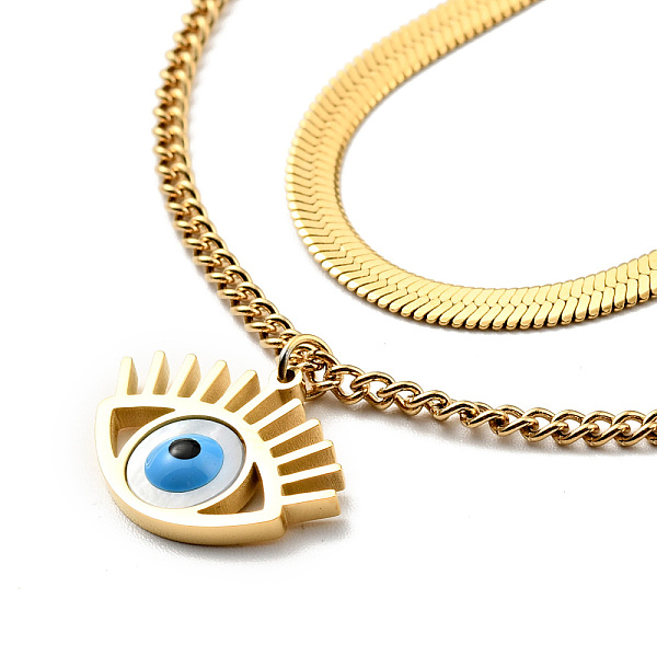 

PandaHall Natural Shell Horse Eye Pendant Double Layer Necklace with Enamel, Ion Plating(IP) 304 Stainless Steel Jewelry for Women, Golden...