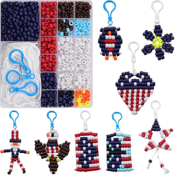 

PandaHall SUNNYCLUE DIY Independence Day Keychain Making Kit, Including Barrel European Resin & Plastic Beads, Polyester Cord, Plastic..., Multicolor