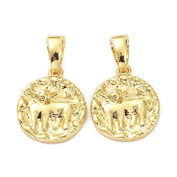 

PandaHall Brass Pendants, Twelve Constellations Series, Flat Round, Golden, Taurus, 17x14.5x2.5mm, Hole: 4x6mm Brass Taurus