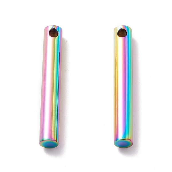 

PandaHall Ion Plating(IP) 304 Stainless Steel Charms, Column, Rainbow Color, 40x6mm, Hole: 3mm 304 Stainless Steel Column