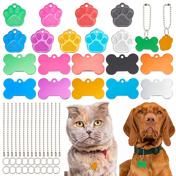 99 Pcs Pet Tags Set, 19 Pcs Aluminium Pendants with 40 Pcs 304 Stainless Steel Jump Rings and 40 Pcs Iron Ball Chains Metal Stamping Tags for DIY Decorative Craft Pet Dog Tags