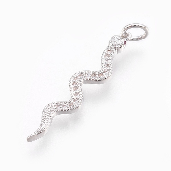 

PandaHall Brass Micro Pave Cubic Zirconia Pendants, Long-Lasting Plated, Snake, Lead Free & Nickel Free & Cadmium Free, Clear, Real Platinum...