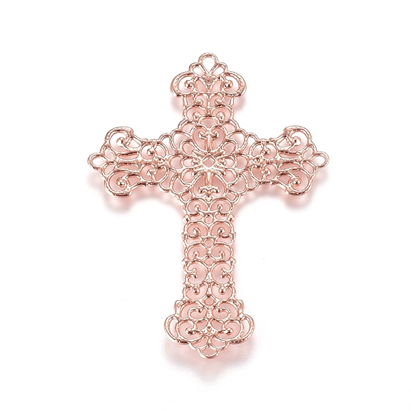 

PandaHall Brass Filigree Joiners Links, Cross, Rose Gold, 52x37x0.8mm Brass Cross