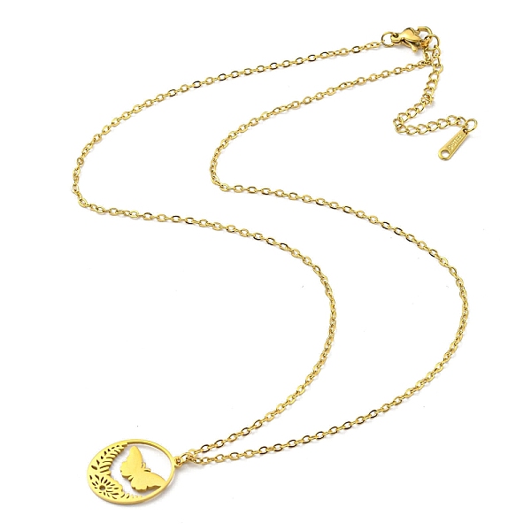 

PandaHall 304 Stainless Steel Pendant Necklaces, Butterfly with Flower, Golden, 17.60 inch(44.7cm) 304 Stainless Steel Butterfly