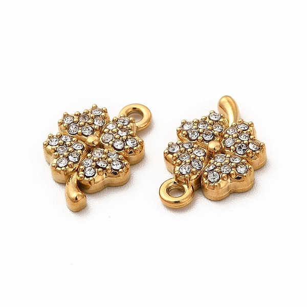 

PandaHall Ion Plating(IP) 316 Surgical Stainless Steel with Crystal Rhinestone Charms, Clover, Real 18K Gold Plated, 12x8x2mm, Hole: 1mm..., Clear