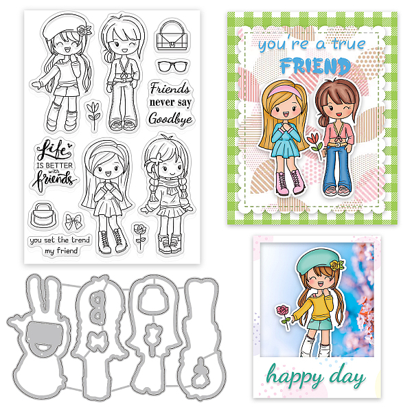 

PandaHall GLOBLELAND Fashion Friends Theme Clear Stamps and Die Cuts Friendship Silicone Stamp Cards and Metal Cutting Die for Card Making...