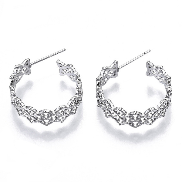 

PandaHall Brass Half Hoop Earrings, Stud Earring, with Stainless Steel Pins, Nickel Free, Ring, Real Platinum Plated, 22x22mm, Pin: 0.7mm...