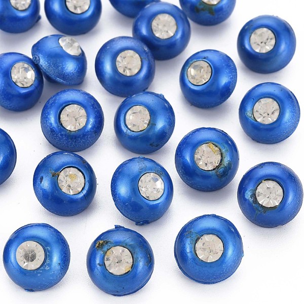 PandaHall 1-Hole Plastic Buttons, with Crystal Rhinestone, Half Round, Royal Blue, 12.5x10mm, Hole: 1.4mm Plastic Half Round