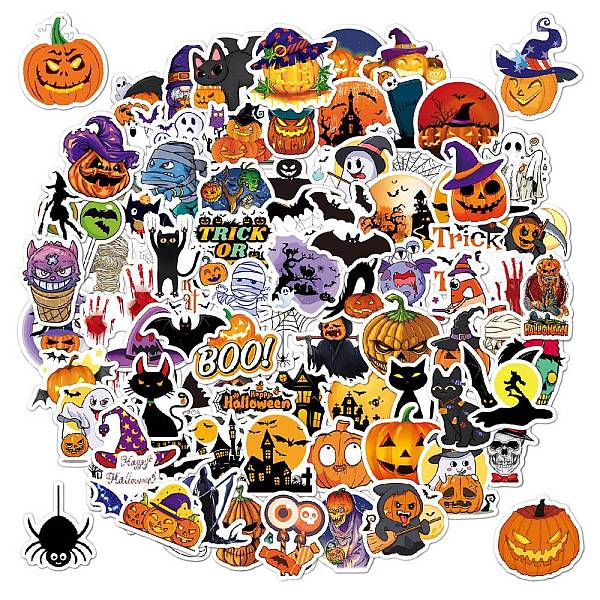 PandaHall 100Pcs Halloween Holographic PVC Self-Adhesive Laser Stickers, Waterproof Decals for Bottle, Laptop Decoration, Art Craft...