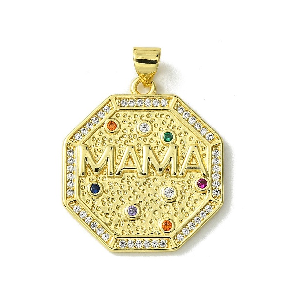 

PandaHall Mother's Day Real 18K Gold Plated Brass Micro Pave Cubic Zirconia Pendant, Word Mom, Octagon, 26x23x2mm, Hole: 5x3.5mm Brass+Cubic..., Multicolor