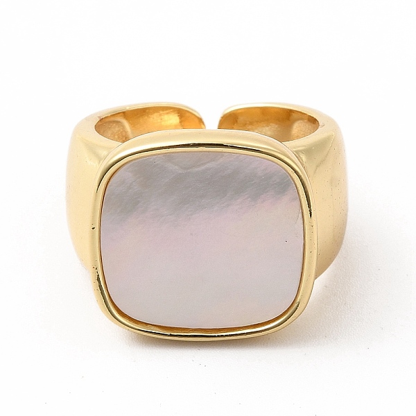 

PandaHall Natural Shell Rectangle Open Cuff Ring, Brass Jewelry for Women, Golden, Inner Diameter: 17mm Brass+Shell