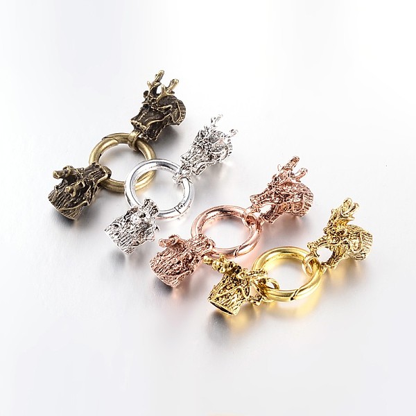 

PandaHall Tibetan Style Alloy Dragon Head with Ring Push Gate Spring Gate Rings, O Rings, Mixed Color, 65x25mm, Inner Diameter: 10x7mm Alloy..., Multicolor