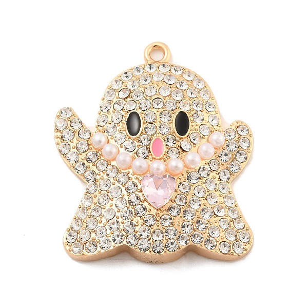 

PandaHall Alloy with Glass Rhinestone Pendants, with ABS Pearl, Halloween Theme, Ghost, Golden, 41x35.5x8mm, Hole: 2mm Alloy+Glass Ghost