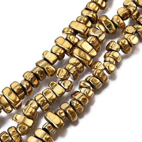 

PandaHall Electroplate Non-magnetic Synthetic Hematite Beads Strands, Nuggets, Light Gold Plated, 5~10x4.5~5.5x4mm, Hole: 1mm, about...