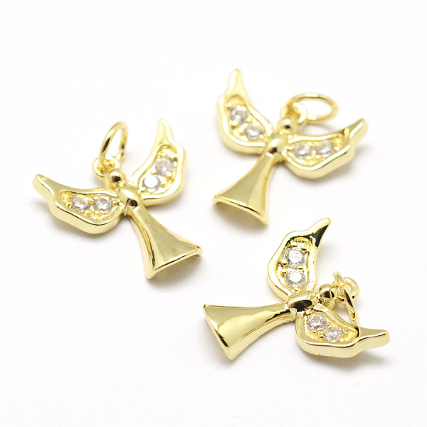 

PandaHall Brass Micro Pave Grade AAA Cubic Zirconia Charms, Angel, Lead Free & Nickel Free & Cadmium Free, Real 18K Gold Plated, 14x14x2mm...