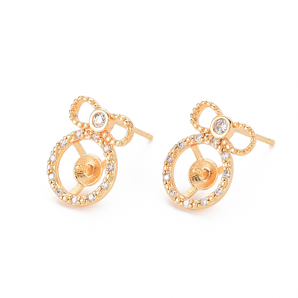 

PandaHall Brass Micro Pave Clear Cubic Zirconia Earring Findings, for Half Drilled Beads, Nickel Free, Real 18K Gold Plated, 13x10mm, Pin...