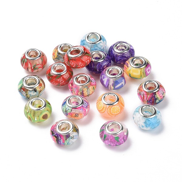 

PandaHall Transparent Resin European Rondelle Beads, Large Hole Beads, with Polymer Clay and Platinum Tone Alloy Double Cores, Mixed Color..., Multicolor