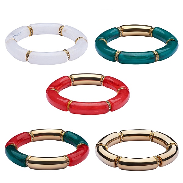 

PandaHall 5Pcs 5 Colors Acrylic Curved Tube Stretch Bracelets Set, Christmas Chunky Bracelets for Women, Mixed Color, Inner Diameter: 2-1/8..., Multicolor